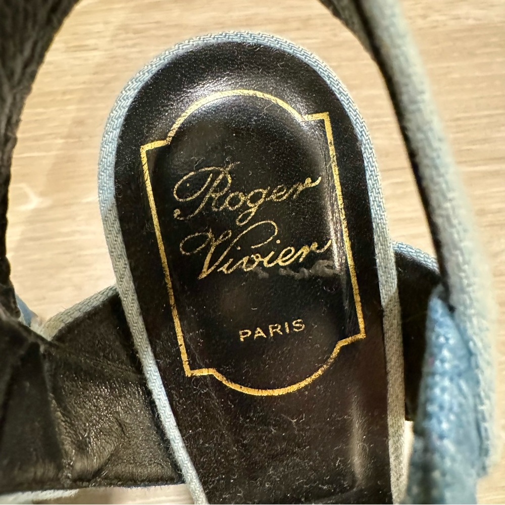 Roger Vivier Denim Floral Wedge Platform Sandals - Picture 9 of 11